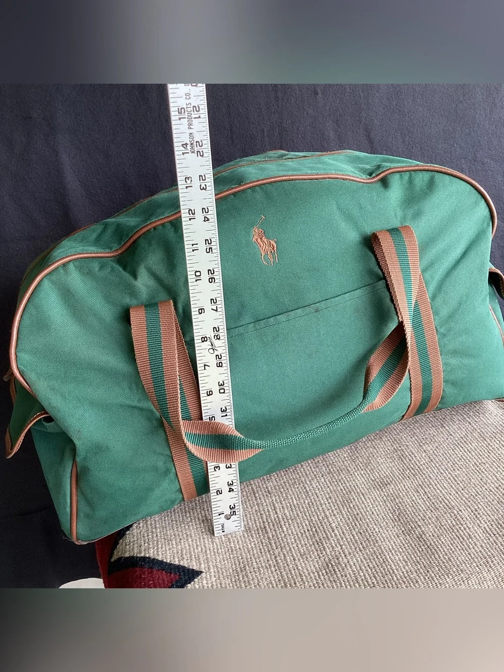 Vintage Polo Ralph Lauren 90s green duffel bag weekender zip